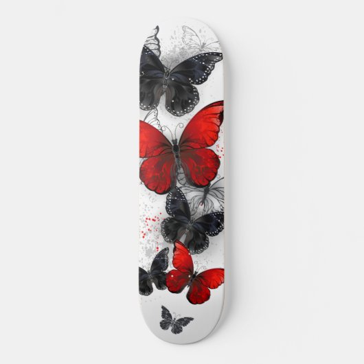 Flying Black and Red Morpho Butterfliegen Skateboard (Vorderseite)