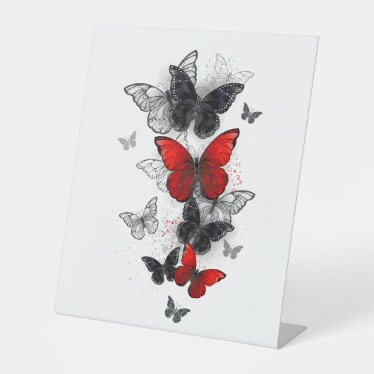 Flying Black and Red Morpho Butterfliegen Sockelschild (Vorderseite)