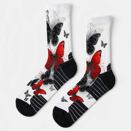 Flying Black and Red Morpho Butterfliegen Socken (Links)