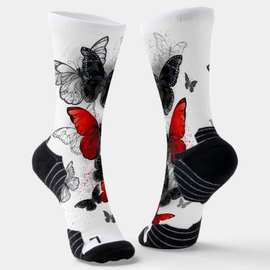 Flying Black and Red Morpho Butterfliegen Socken (Gewinkelt)