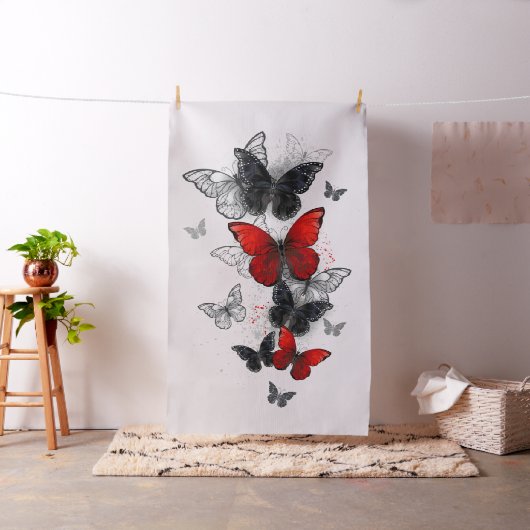 Flying Black and Red Morpho Butterfliegen Stoff (Beispiel)