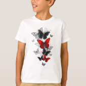 Flying Black and Red Morpho Butterfliegen T-Shirt (Vorderseite)