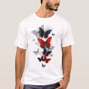 Flying Black and Red Morpho Butterfliegen T-Shirt