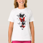 Flying Black and Red Morpho Butterfliegen T-Shirt (Vorderseite)