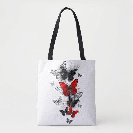 Flying Black and Red Morpho Butterfliegen Tasche (Vorderseite)