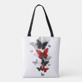 Flying Black and Red Morpho Butterfliegen Tasche (Rückseite)