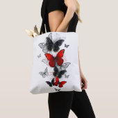 Flying Black and Red Morpho Butterfliegen Tasche (Von Nahem)
