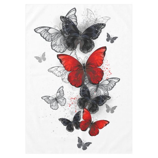 Flying Black and Red Morpho Butterfliegen Tischdecke (Vorderseite)