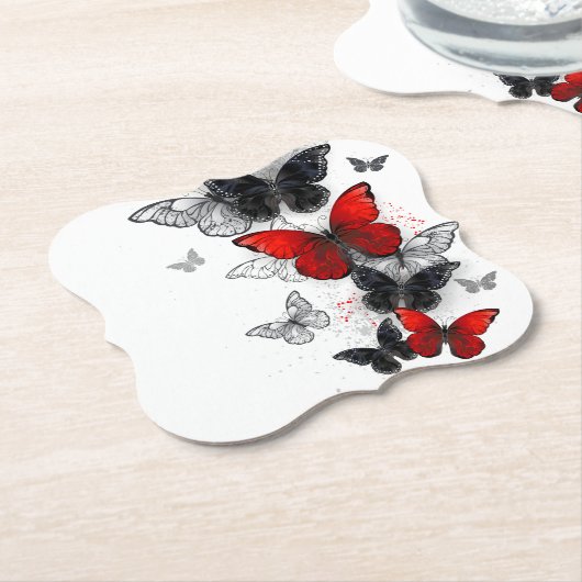 Flying Black and Red Morpho Butterfliegen Untersetzer (angewinkelt)
