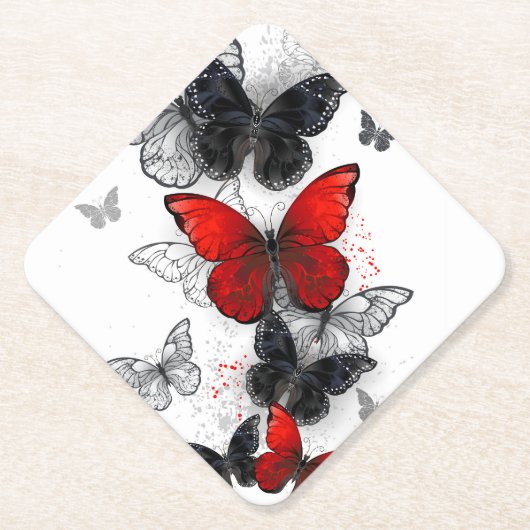 Flying Black and Red Morpho Butterfliegen Untersetzer (Vorderseite)