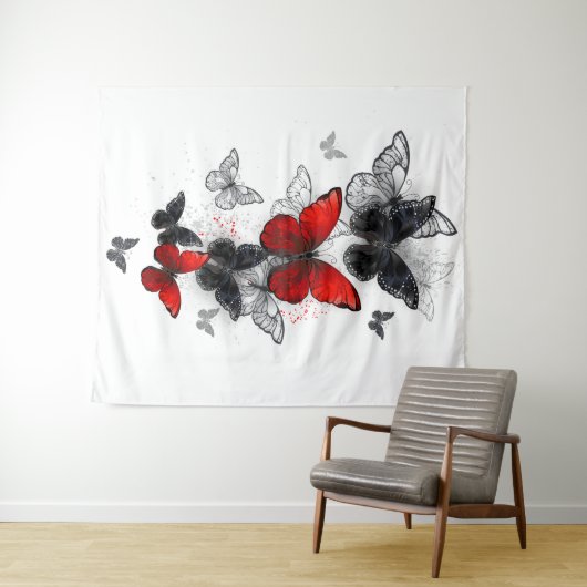 Flying Black and Red Morpho Butterfliegen Wandteppich (Beispiel (Horizontal))