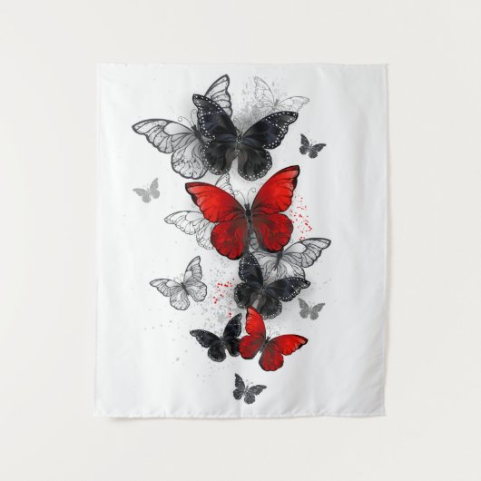 Flying Black and Red Morpho Butterfliegen Wandteppich (Vorderseite)