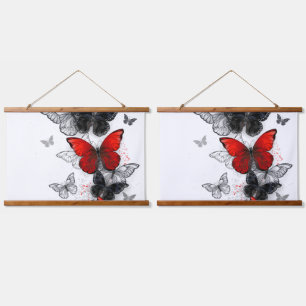 Flying Black and Red Morpho Butterfliegen Wandteppich Mit Holzrahmen