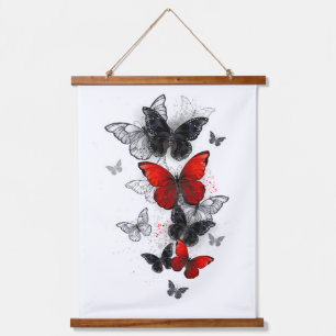 Flying Black and Red Morpho Butterfliegen Wandteppich Mit Holzrahmen