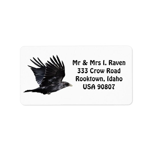 Flying Black Raven Foto Labels Adressaufkleber (Vorne)