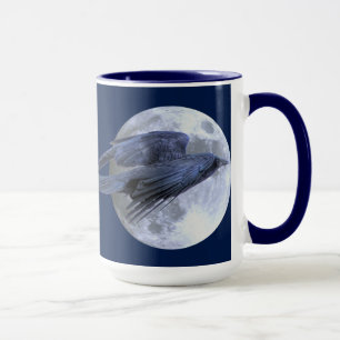 Flying Black Raven & Moon Goth Wildlife Design Tasse