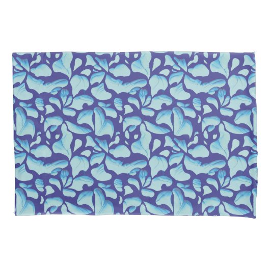 Flying-Blätter | Blaues Leaf-Muster Kissenbezug (Vorderseite)