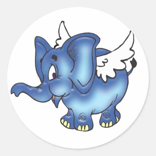 Flying Blue Elephant Runder Aufkleber (Vorderseite)