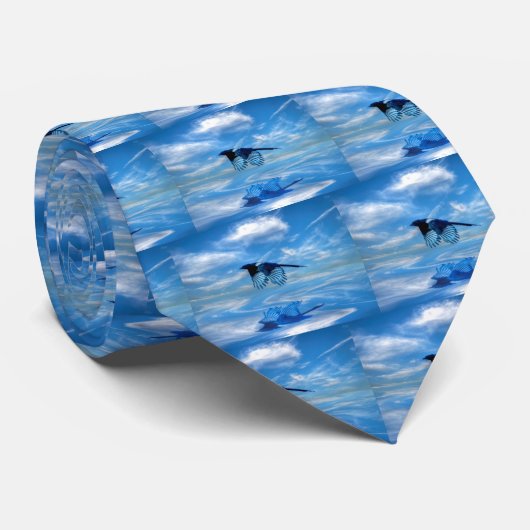 Flying Blue Magpie & Reflected Sky Krawatte (Gerollt)
