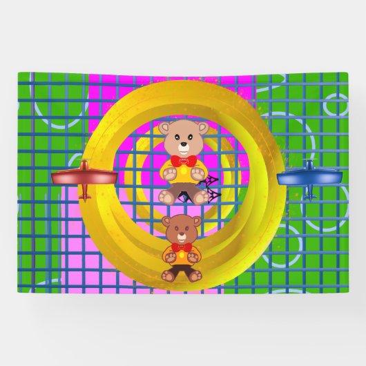 Flying Blue Red Flugzeug Bowtie Teddy Banner (Horizontal)