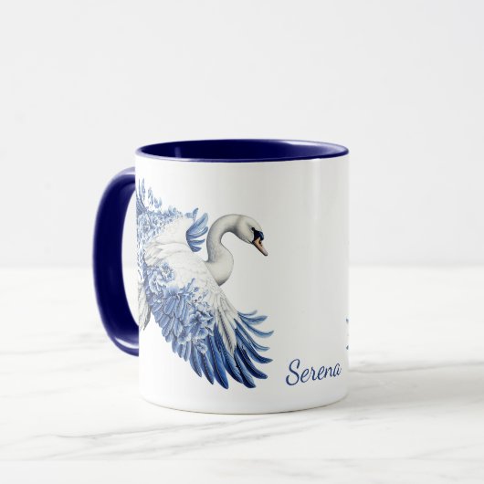Flying Blue Schwan Florales Monogramm Tasse (Vorderseite Links)