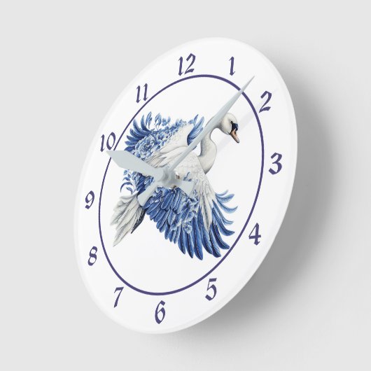 Flying Blue Swan Floral Runde Wanduhr (Winkel)