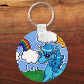 Flying Blue Unicorn mit Regenbogen Schlüsselanhänger (Vorderseite)