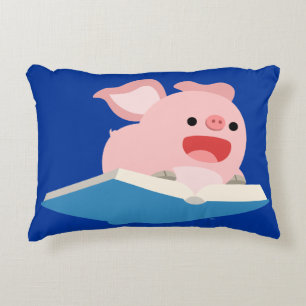 Flying Book and Cartoon Pig Accent Pillow Dekokissen