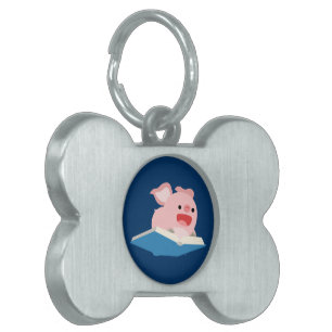 Flying Book and Cartoon Pig Pet Tag Tiermarke