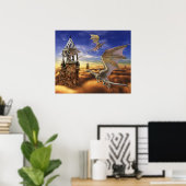 Flying Bronze Dragon Fantasy Sky Poster (Heimbüro)