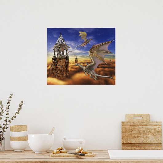 Flying Bronze Dragon Fantasy Sky Poster (Küche)