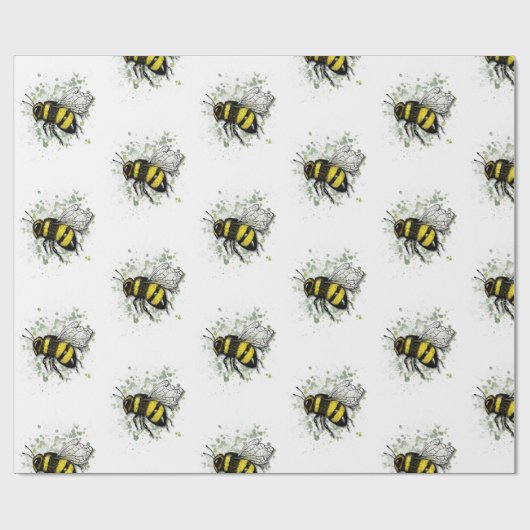 Flying Bumble BEE, Freehand Digital Drawing Insect Geschenkpapier (Flach)