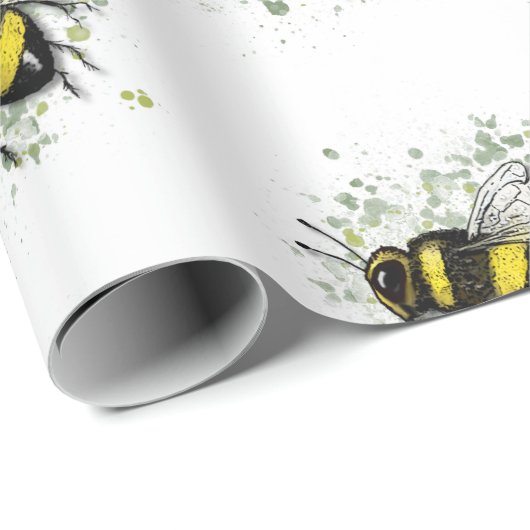 Flying Bumble BEE, Freehand Digital Drawing Insect Geschenkpapier (Rolleneckpunkt)