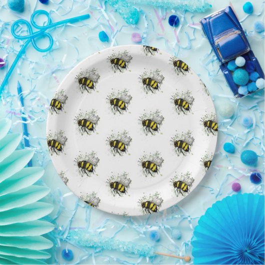 Flying Bumble BEE, Freehand Digital Drawing Insect Pappteller (Party)