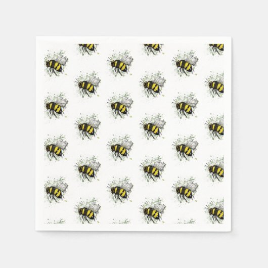 Flying Bumble BEE, Freehand Digital Drawing Insect Serviette (Vorderseite)