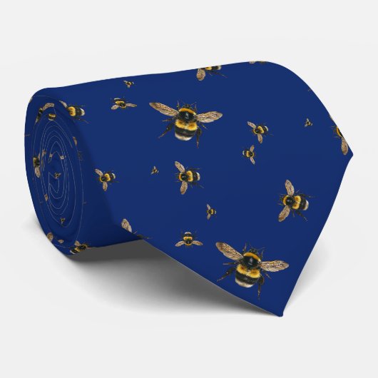 Flying Bumblebees Pattern Navy Blue Krawatte (Gerollt)