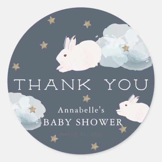 Flying Bunny Baby Showdusche Vielen Dank Sticker (Vorderseite)