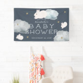 Flying Bunny Stars Wolken Baby Shower Banner (Insitu)