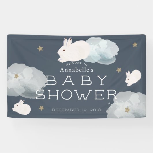 Flying Bunny Stars Wolken Baby Shower Banner (Horizontal)