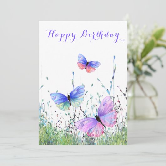 Flying Butterflies Happy Birthday Card (Stehend Vorderseite)