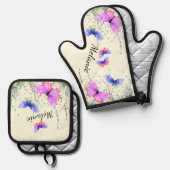 Flying Butterflies Individuelle Name Personalisier Ofenhandschuh & Topflappen-Set (Vorderseite/Rückseite)