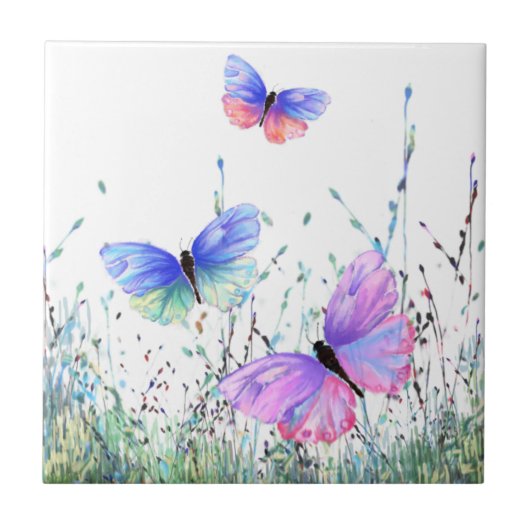 Flying Butterflies Keramik Tile Spring Joy Fliese (Vorderseite)