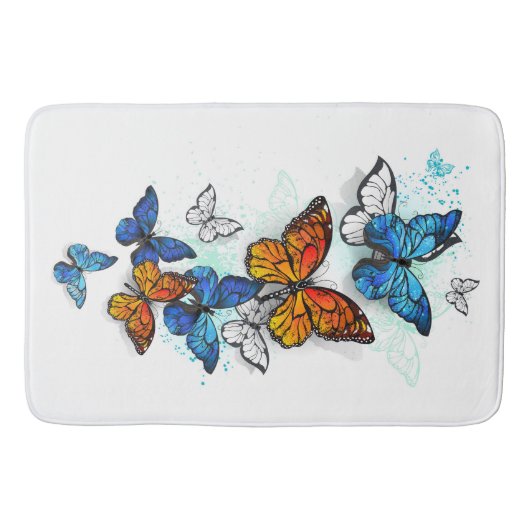 Flying Butterflies Morpho und Monarch Badematte (Vorderseite)