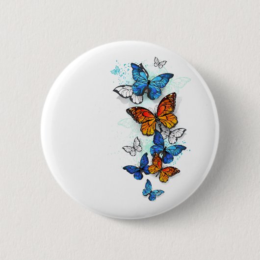Flying Butterflies Morpho und Monarch Button (Vorderseite)