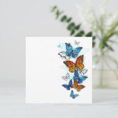 Flying Butterflies Morpho und Monarch Einladung (Stehend Vorderseite)