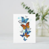 Flying Butterflies Morpho und Monarch Einladung (Stehend Vorderseite)