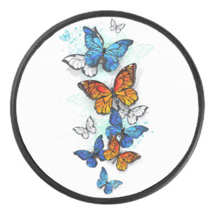 Flying Butterflies Morpho und Monarch Eishockey Puck