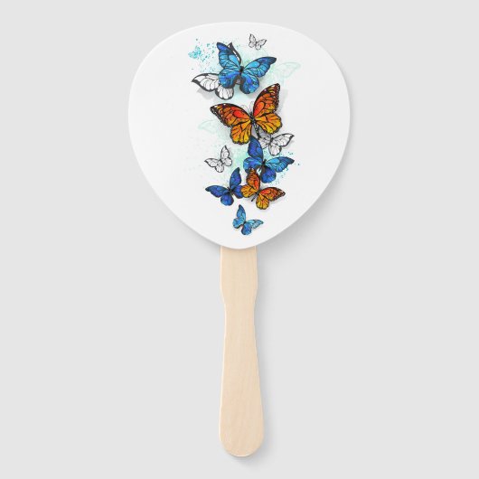 Flying Butterflies Morpho und Monarch Fächer (Vorderseite)