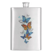 Flying Butterflies Morpho und Monarch Flachmann (Vorderseite)