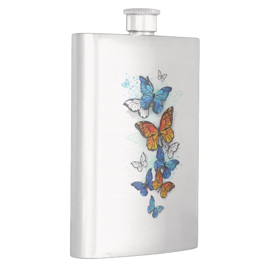 Flying Butterflies Morpho und Monarch Flachmann (Rechts)